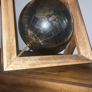 Elegant Black and Gold Globe with Wooden Frame